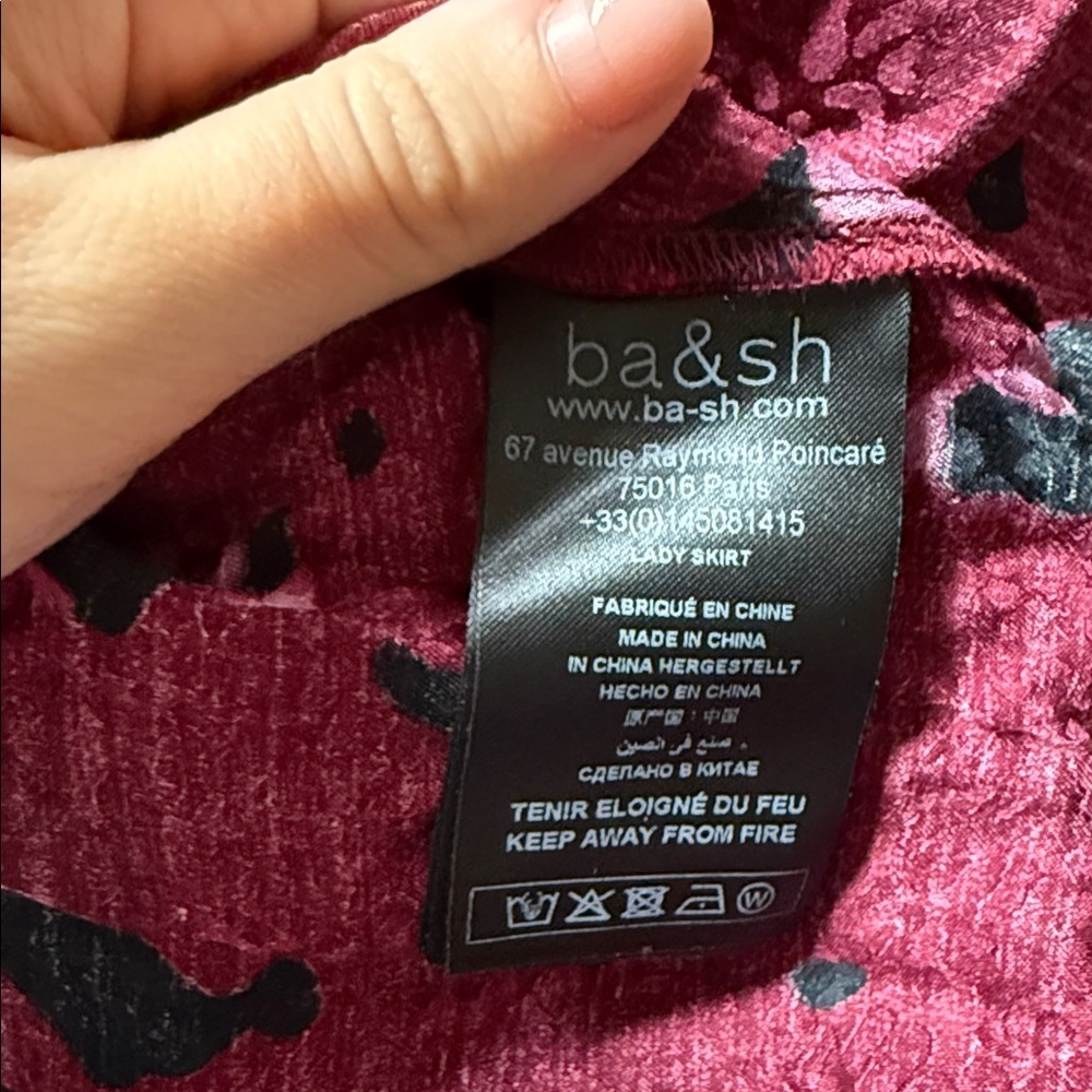 BA&SH / Tomy printed satin slip jacquard midi skirt Bordeaux Leopard 0 - Picture 8 of 8